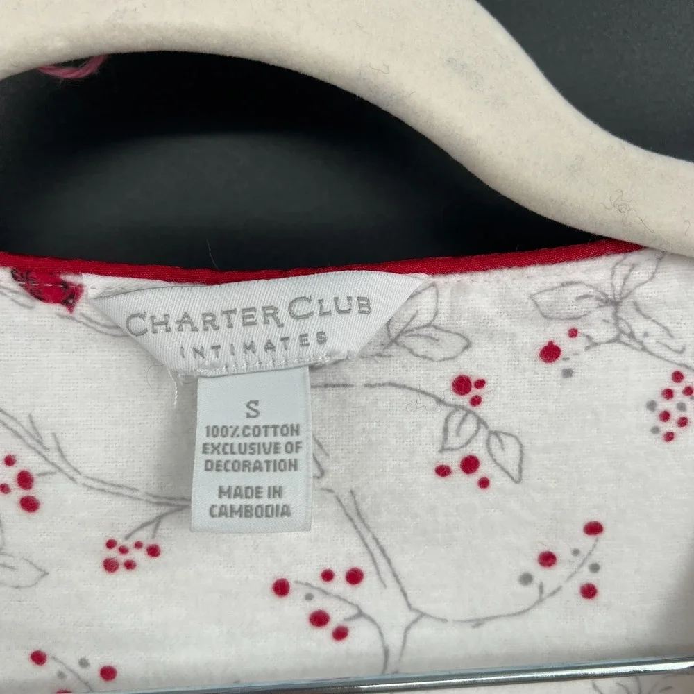 Charter Club 100% cotton flannel nightgown cardinal birds white cozy grandmacore